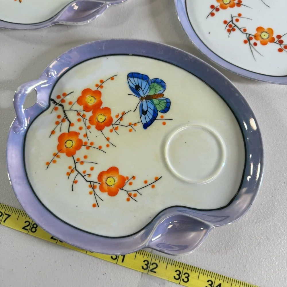 vintage Japanese porcelain plates SEIEI Co handpainted floral butterfly 5pc